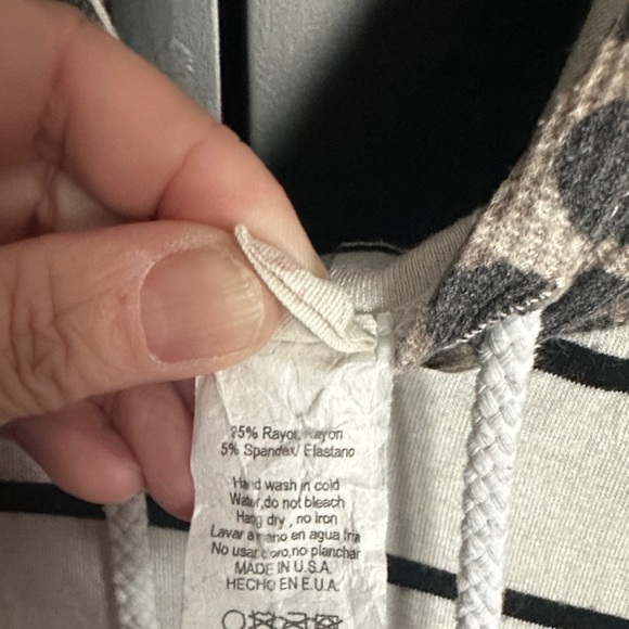 7th Ray Striped and Leopard Print Hoodie - Black, White, Brown - Picture 5 of 5